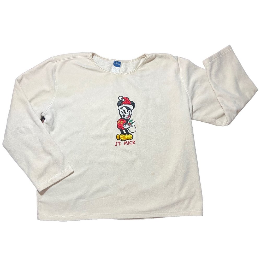 Disney Christmas St Mick Embroidered Pullover Womens XL Fleece Sweatshirt‎